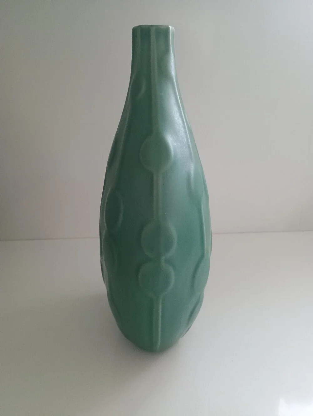 Jonathan Adler Green Stoneware Abacus Vase, Relief Collection